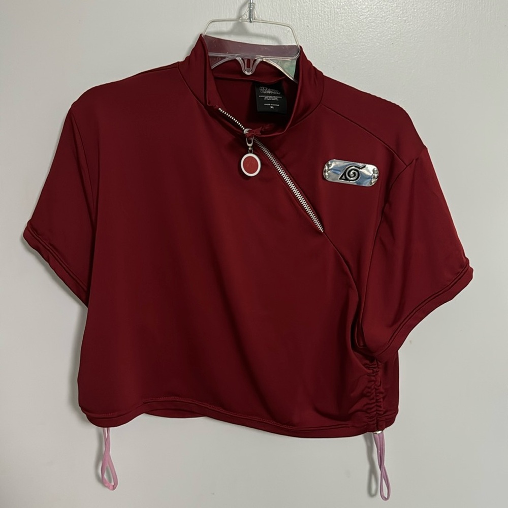 Naruto cosplay top red with zipper